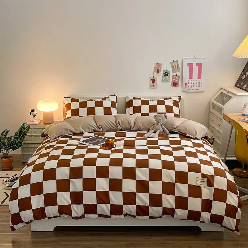 Checkerboard Bedding Comforter Set with Pillowcase bed sheet Single Full Size Bed Linen Duvet Cover Set Queen/King Double Single