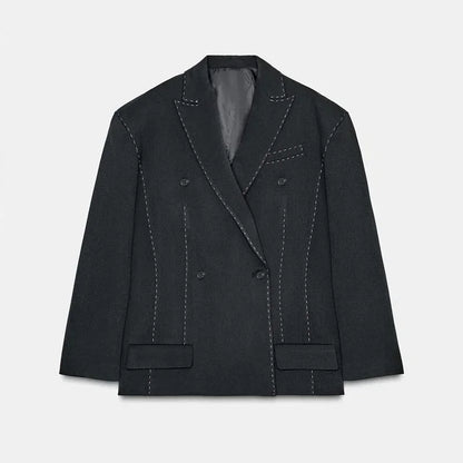 Solid Lapel Blazer Women Coats Fashion Full Sleeve Pocket One Button Jackets 2026 Autumn Daily Office Lady Commute Outwear