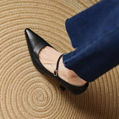 NEW Spring/Autumn Women Pumps Genuine Leather Shoes for Women Pointed Toe Thin Heel Shoes Shallow Buckle Strap Mary Janes Shoes