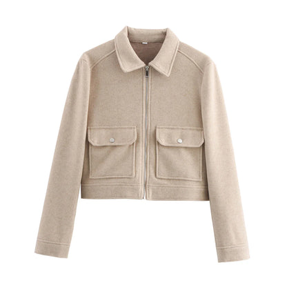 SLTNX Women's Zipper Jacket Coat New Winter Long Sleeve Pocket Outerwear Coat Short Street Elegant Women's Jacket