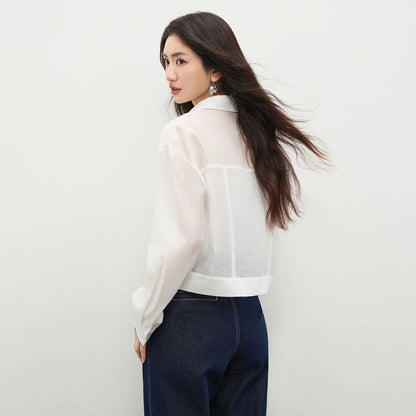 SENTUBILA Lyocell Shirt Women Sun Protection See-Through Tops 2026 Spring Summer Short Shirt Jacket Woman Shackets Q61WF6012
