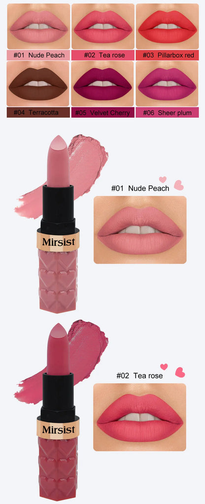 Matte Lipstick Nude Peach Brown Cherry Shades Velvety Smooth Long-Lasting Rich Pigment Waterproof Non-Stick Cup Lip Stick Makeup