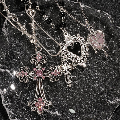 Y2K Sweet Cool Girl Personalized Creative Cross Love Pendant Necklace, Suitable for Daily Wearing