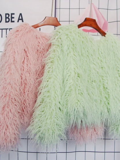 Colorful Warm Faux Women Fur Coat  Black White Pink Plush Coat Female Jacket Fur Autumn Winter Shaggy Outerwear High Street 2025