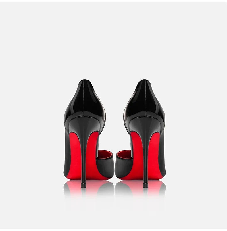 Elegant Hollow Women's High Heels 2026 Luxury Brand Black Pointed Toe Pumps Red Shiny Bottoms Sexy Fashion Ladies Shoes Women