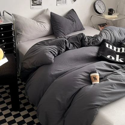 Washed Cotton Bed Linen Bedding Set 4 Pieces Bed Sheets Set Solid Color Comforter Cover Couple Queen King Size Bed Quilt Cover