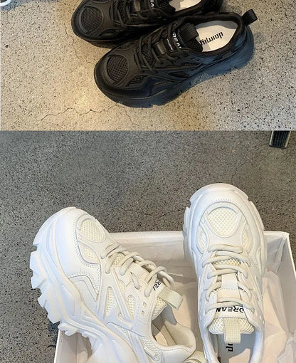 Women New Fashion Platform Sport Shoes Women 2024 New Summer Black Casual Chunky Sneakers Women Mesh Leather Platform Shoes