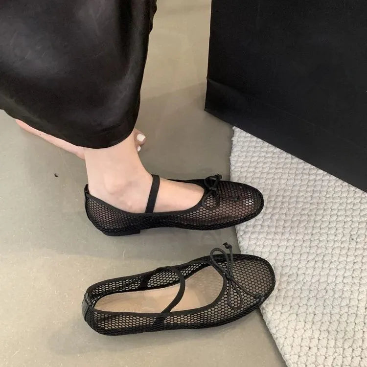 2025 New Luxury Spring/Summer Women Mesh Hollow Elastic Band Flat Bottom Non slip Casual Shoes Flat Bottom Shoes