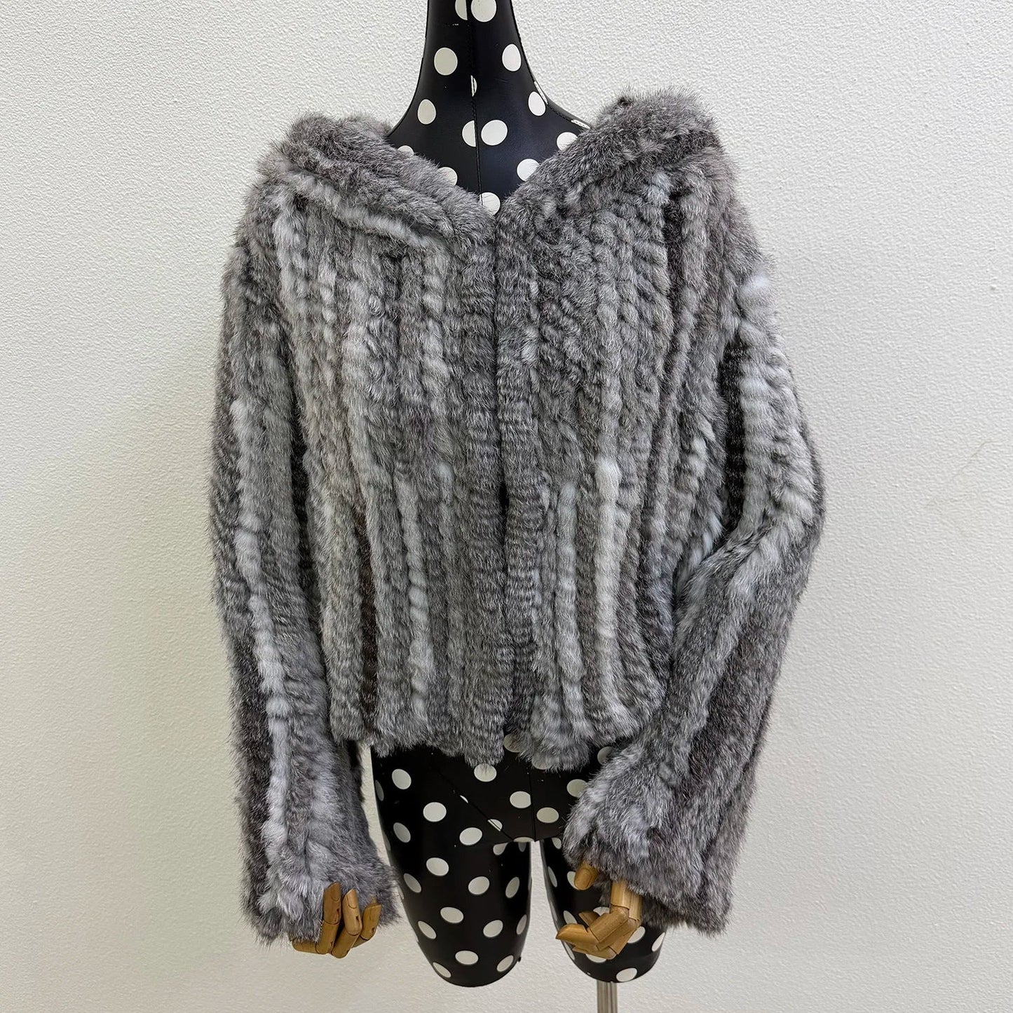Real Rabbit Fur Hooded Coat Long Sleeve Women Casual Loose Knitted Genuine Fur Jacket With Hood Female Natural Fur Outwear
