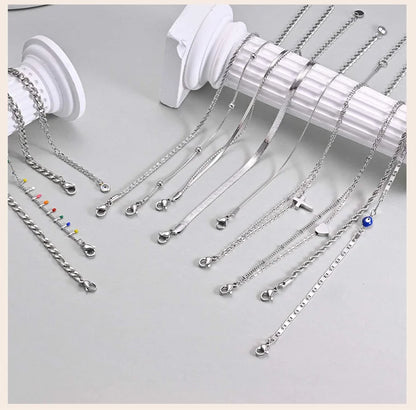 Silver Color Anklet Bracelets for Women Waterproof, Stainless Steel Layered Cuban Chain Herringbone Anklets Summer Beach Gift