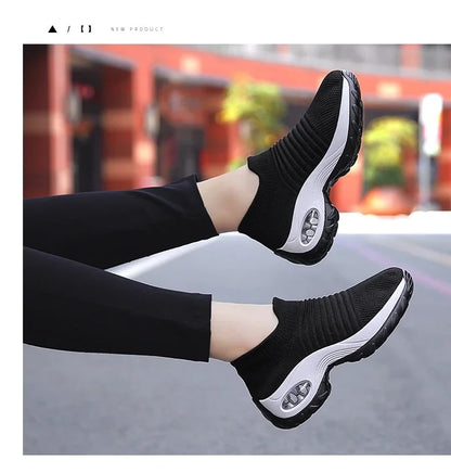 Women Sneakers Summer Fashion Black Sports Casual Shoes Breathable Mesh Lightweight Air Cushion Non-Slip Running Shoe Zapatillas