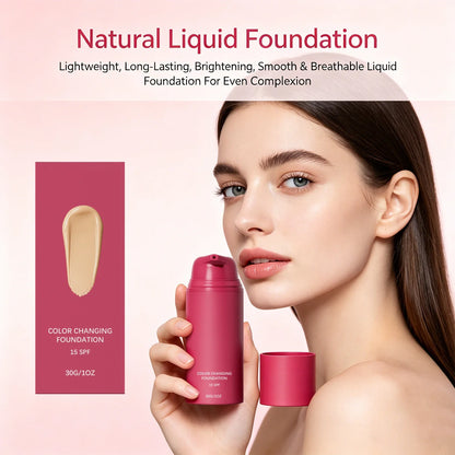Color Changing Foundation Natural Color Spf15 Sun Protection Makeup Full Coverage Even Skin Tone Lightweight Moisturizing Makeup