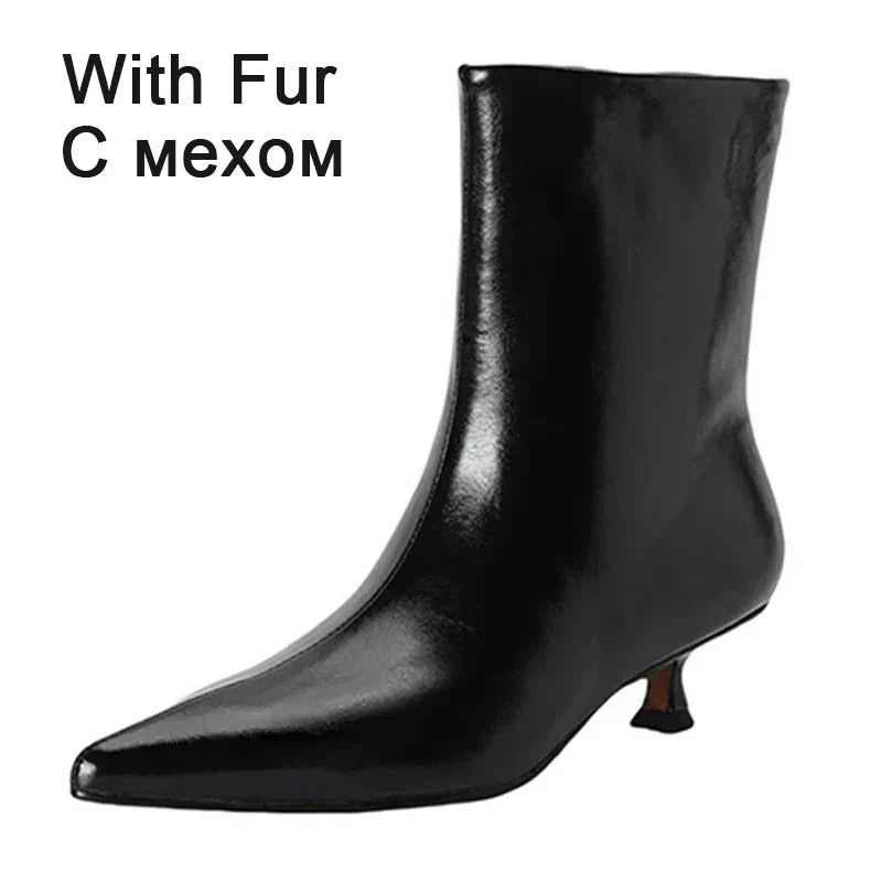JOZHAMTA Size 34-43 Women Real Leather Ankle Boots Fashion Mid Heels Shoes For Winter Boots Pointy Office Lady Daily Dress Shoes