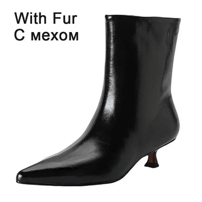 JOZHAMTA Size 34-43 Women Real Leather Ankle Boots Fashion Mid Heels Shoes For Winter Boots Pointy Office Lady Daily Dress Shoes