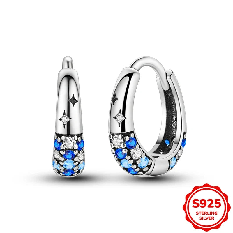 Original 925 Sterling Silver Blue Zirconium Butterfly Earrings Colored Hoop Earring Women Female Party Fine Earring Jewelry Gift