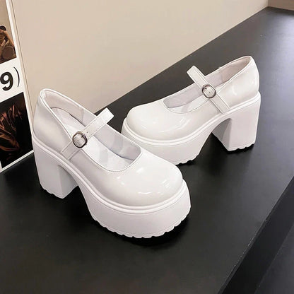 Black Super High Heels Mary Jane Shoes Women 2026 Goth Chunky Platform Pumps Woman Plus Size Ankle Buckle Party Lolita Shoes 42
