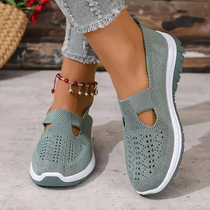 Women's casual sports shoes, solid color breathable sports soft-soled lightweight walking shoes, low-top knitted casual shoes