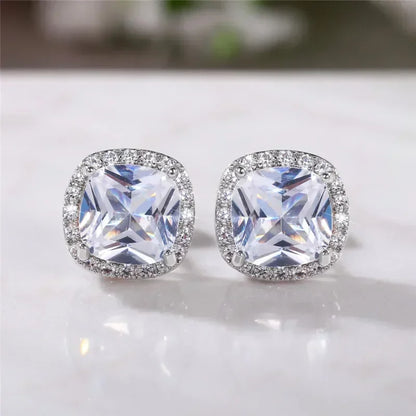 Huitan Classic Cushion Shape Stud Earrings with Brilliant Cubic Zirconia Stone Wedding Engagement Party Luxury Jewelry for Women