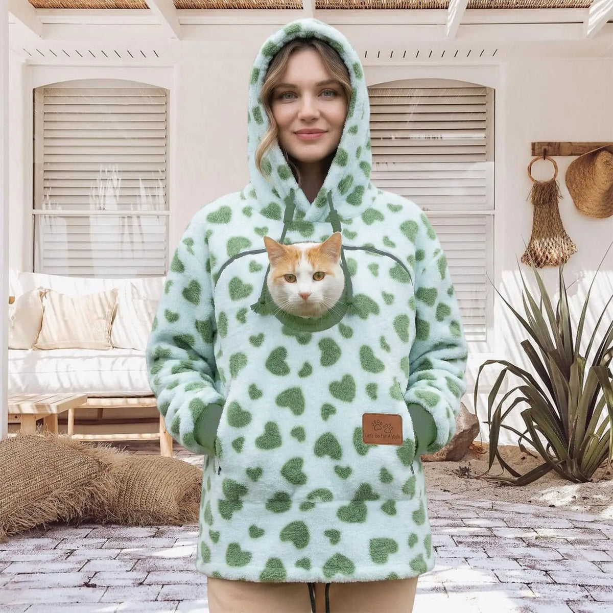 Ladies Winter Hooded Lamb Velvet Zipper Kangaroo Pocket Cat Dog Mommy Outwear Sweatshirt Comfortable Street Style Trendy Fashion