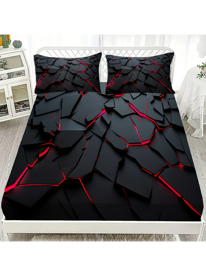 3Pcs Lightning Glow Fitted Sheet Set 3D Printed Soft Red Black Bedspread Single Twin Queen King Size Bed Sheet Set Home Decor