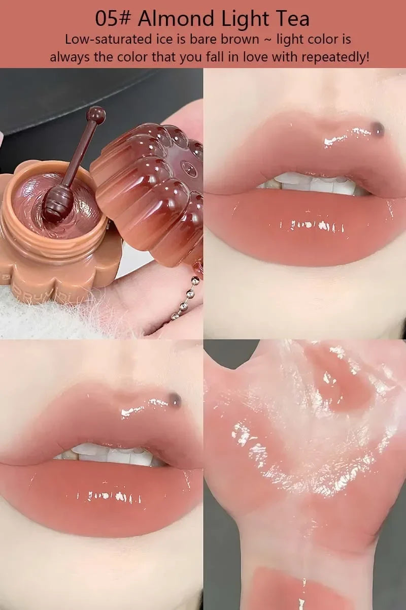 Jelly Solid Water Mirror Lip Gloss Shine Plumping Lip Balm Light Red Brown Natural Lasting Moisturizing Lip Tint Lipstick Makeup