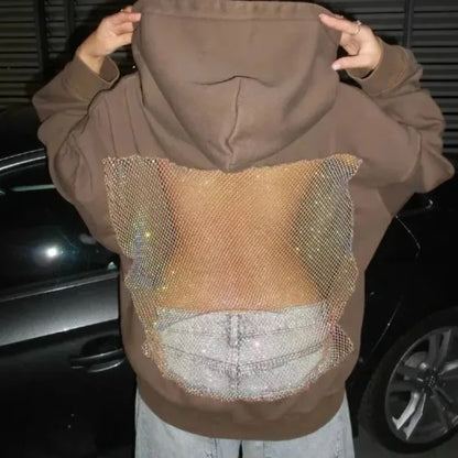 Women’s Backless Hollow Mesh Hoodie Long Sleeve Solid Color Sweatshirt Casual Top for Autumn and Winter Perfect Christmas Gift