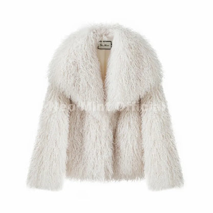 Neo Mint 2025 Winter Lulicore Fashion Brown Faux Fur Coat Women Chic Autumn Warm Fluffy Sheep Fur Jacket Big Fur Collar Overcoat