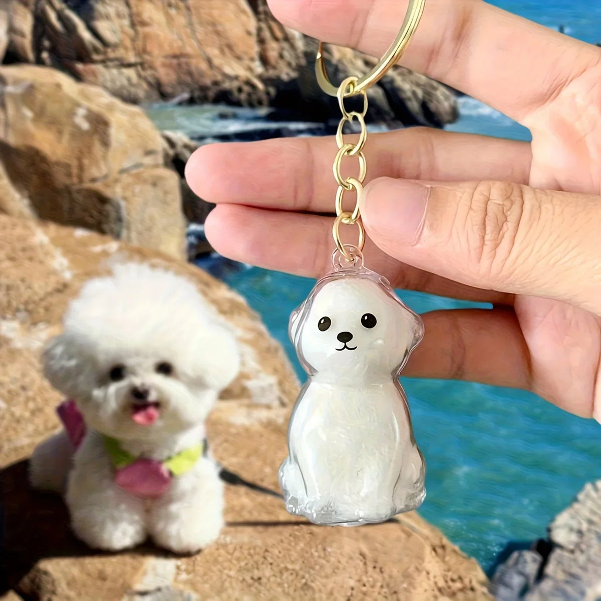 Transparent Cute Dog Pendant Keychain Creative Pet Hair Storage Capsule Hanging Ornament for Pet Lover DIY Pet Memorial Keychain