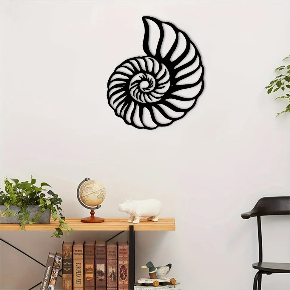 1pc Nautilus Shell Coastal Beach Metal Wall Art, Metal Wall Art Interior Decoration, Home Wall Hangings