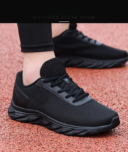 Men's Casual Sports Shoes Men's Black Mesh Breathable Running Shoes Soft Bottom Light Flat Bottom Work Shoes