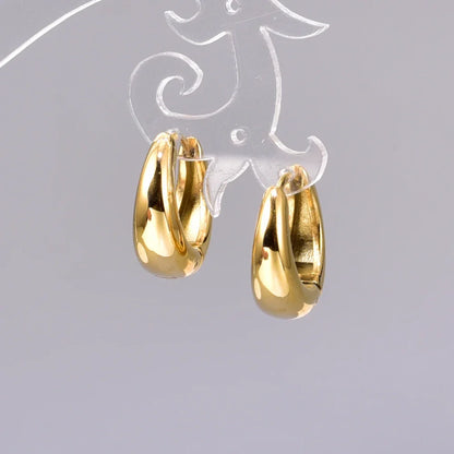 E137 European and American minimalist smooth geometric oval retro cool style earrings plated with 18K gold