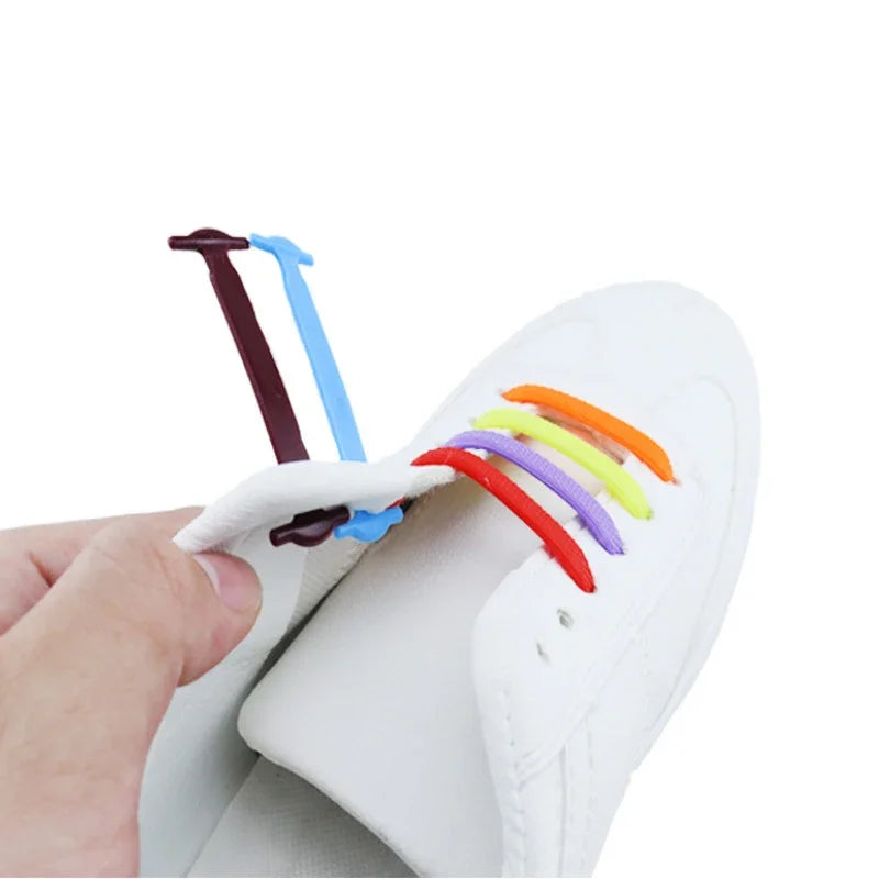 16pcs Lazy Shoelace Silicone Quick Lace Elastic Women Men No Tie Kids Adult Sneakers Lacing Shoelace Buckle Shoes Accessories
