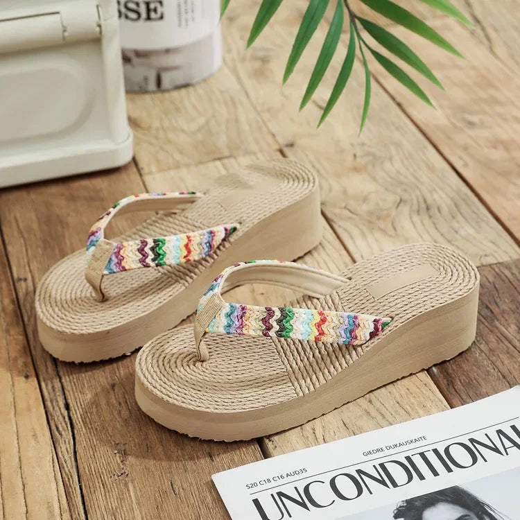 Women's Fashion Trend, Anti Slip, Wear-resistant, Comfortable Soft Bottom, Ethnic Style Flat Heel Flip Flops