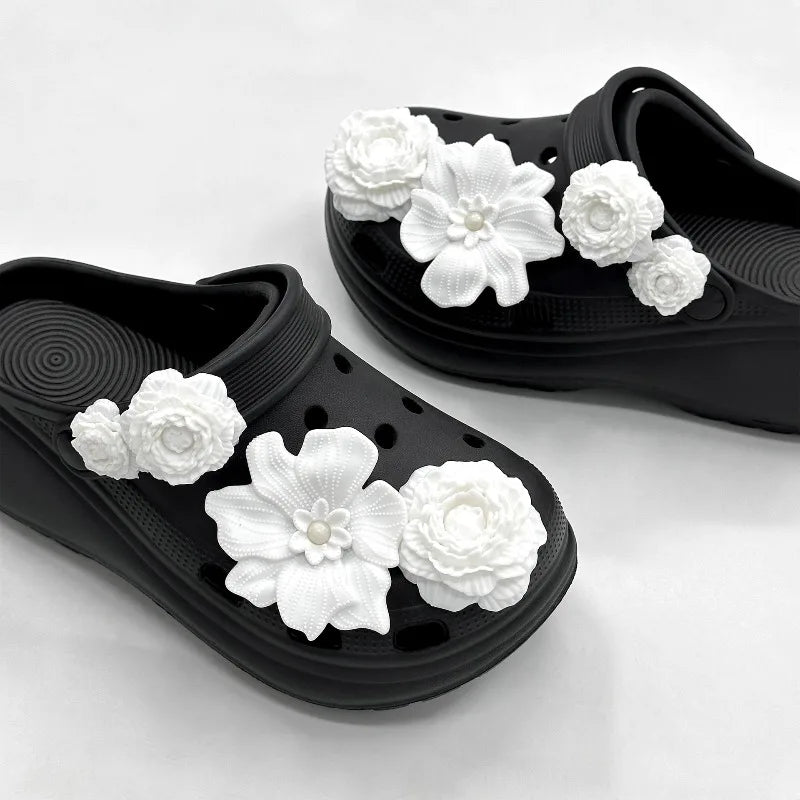 Cute Shoe Charms Set DIY Flower Hole Shoe Buckle Shoes Accessories 3D Flower Bouquet Bone White Hole Shoe Decorations For Women