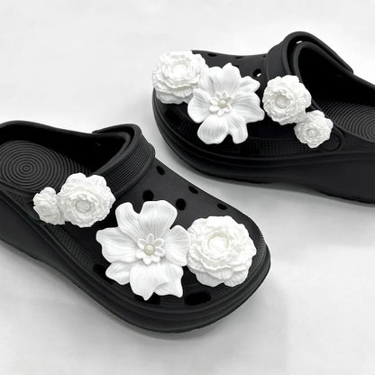 Cute Shoe Charms Set DIY Flower Hole Shoe Buckle Shoes Accessories 3D Flower Bouquet Bone White Hole Shoe Decorations For Women