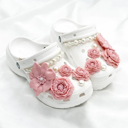 Cute Shoe Charms Set DIY Flower Hole Shoe Buckle Shoes Accessories 3D Flower Bouquet Bone White Hole Shoe Decorations For Women