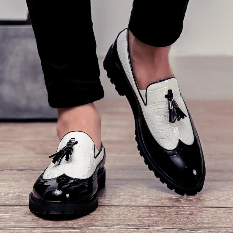 Men Loafers PU Splicing Tassel Decoration Low Heel Comfortable Classic Daily Business Men Shoes