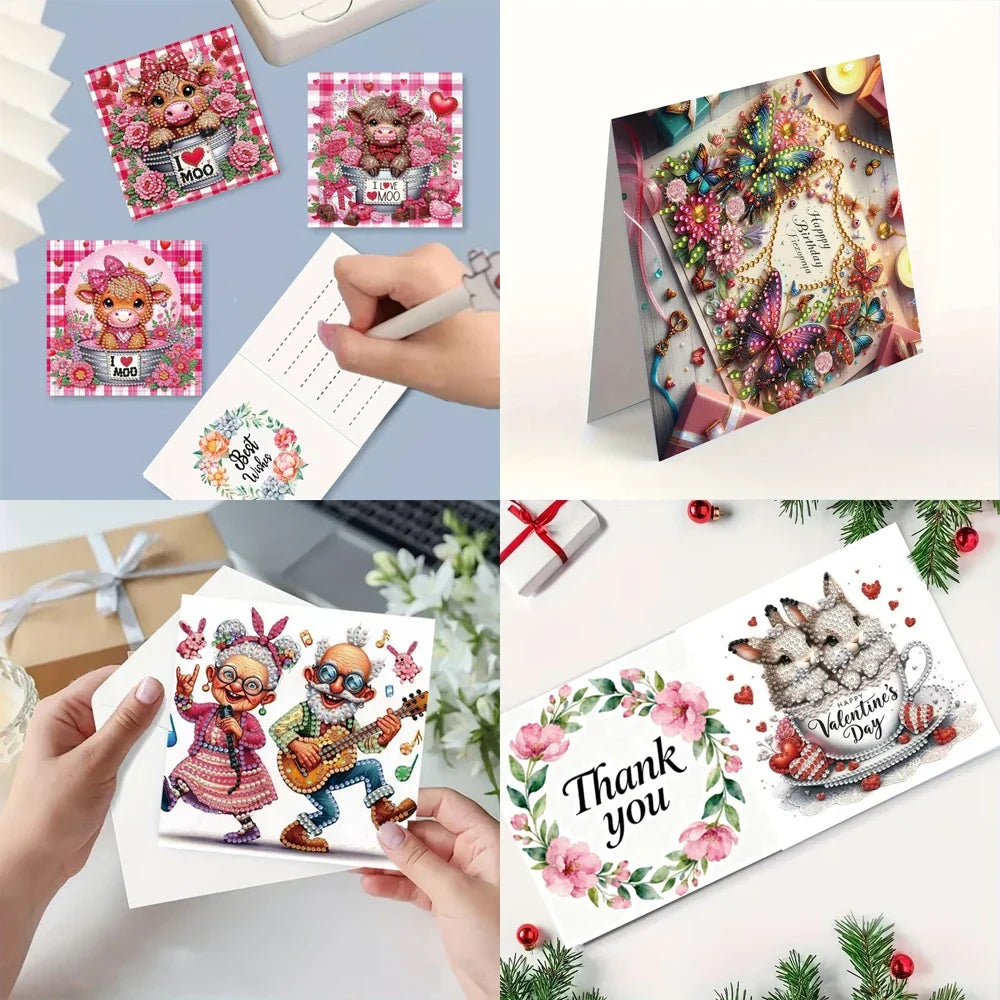 6-Piece/Set DIY Diamond Painting Kit Birthday Card Kit, Unique Flower Pattern Design, Rhinestone Diamond Painting Art Mosaic Pos