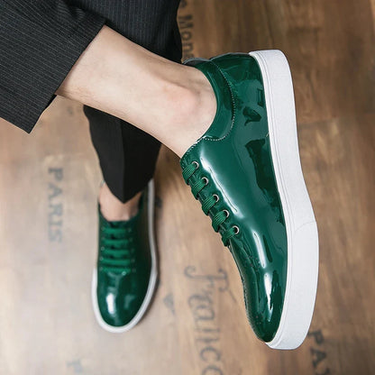 Spring Autumn Leather Shoes High Quality Patent Leather Casual Shoes Lace Up Sneakers Green Fashion Sole Designer Leather Shoes