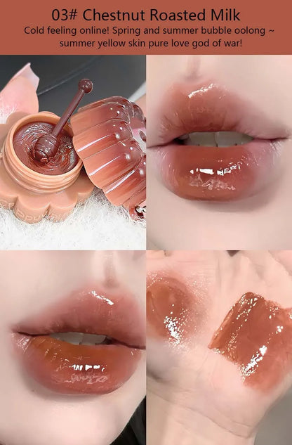 Jelly Solid Water Mirror Lip Gloss Shine Plumping Lip Balm Light Red Brown Natural Lasting Moisturizing Lip Tint Lipstick Makeup