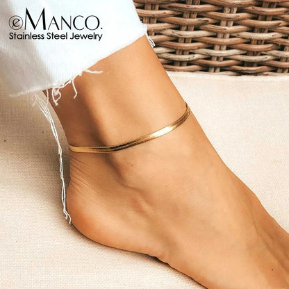 EMANCO 4MM Snake Chain Anklet Womens Beach Chain Stainless Steel Anklet Gift Drop/Wholesale Factory Direct Sales