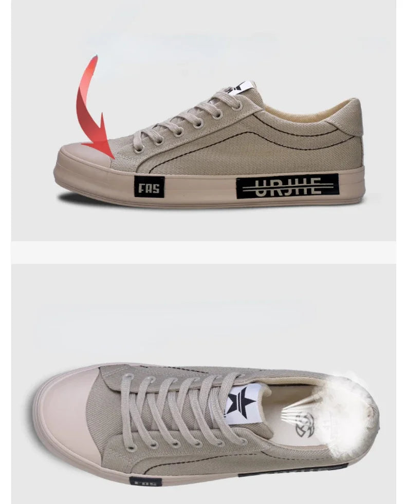 2026 New Men Canvas Shoes Breathable Outdoor Mens Casual Shoes Comfortable Spring Autumn Cloth Flat Shoes Black Walking Sneakers