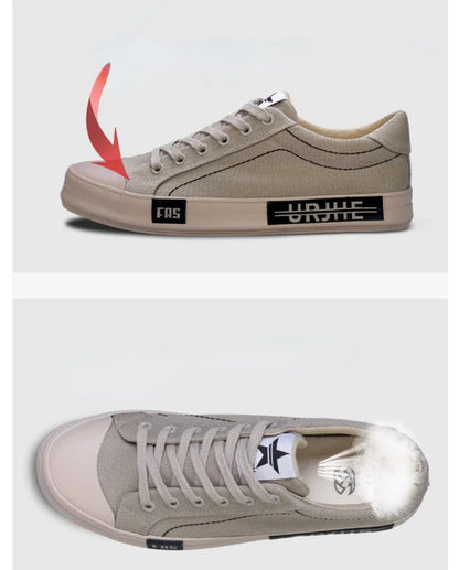 2026 New Men Canvas Shoes Breathable Outdoor Mens Casual Shoes Comfortable Spring Autumn Cloth Flat Shoes Black Walking Sneakers