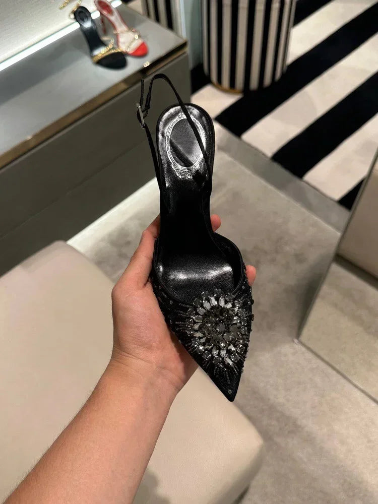 White Wedding Shoes, Rhinestone Pointed Crystal Toe Sandals, New High-heeled Shoes, Sexy Single Shoes