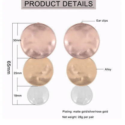 Trendy Vintage Hammered Texture Round Disc Clip on Earrings Non Pierced Matte Platting for Women Statement Earrings Jewelry