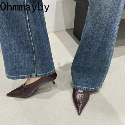 Fashion Pointed Toe Thin Heel Women Office Pumps Shallow Slip On Party Dress Shoes 2026 New Spring Autumn Commuter Footwear