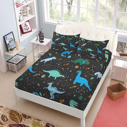 Jurassic Dinosaurs Children Fitted Sheet Set King Queen Double Full Size Bed Linen Set