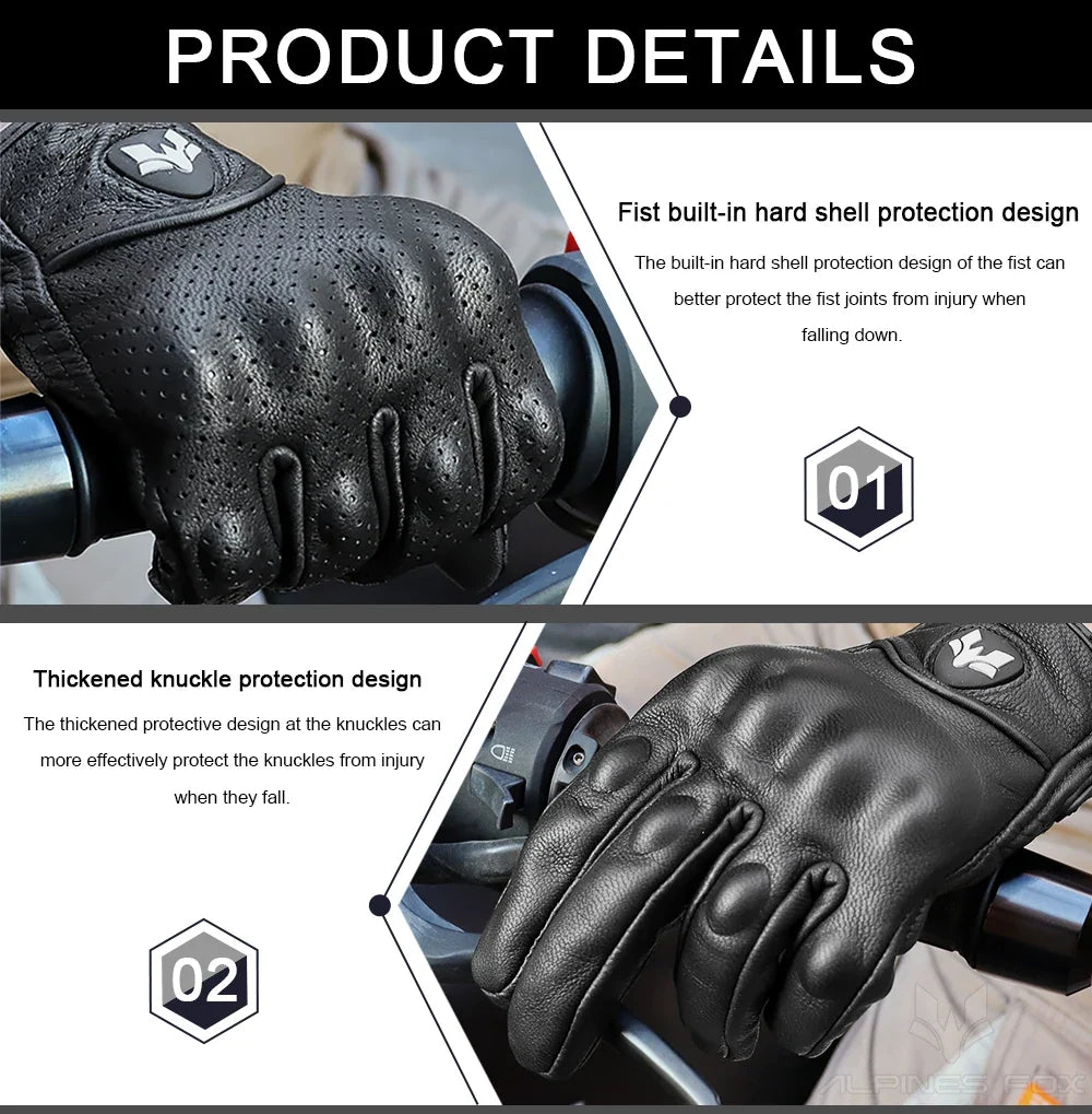 2023 Summer New Vintage Leather Motorcycle Gloves Men Black Wear-resistant Guantes Touchscreen Anti-slip Retro Motobiker Luvas