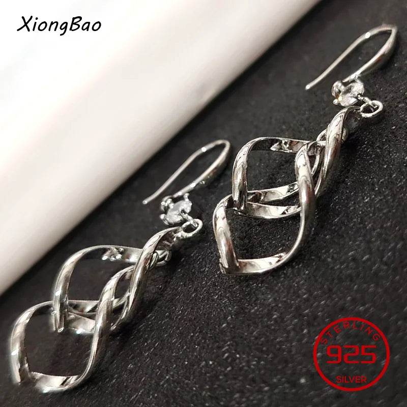 925 Sterling Silver Earrings New Women Elegant Temperament Sterling Anniversary Gift Fashion Jewelry Accessories Geometric Ears