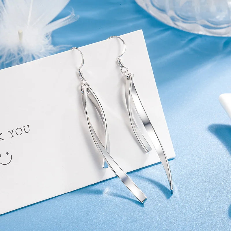 925 Sterling Silver Earrings New Women Elegant Temperament Sterling Anniversary Gift Fashion Jewelry Accessories Geometric Ears
